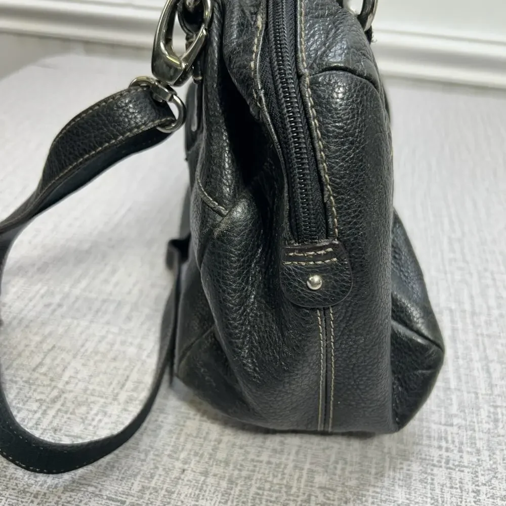 Y2K Tignanello Shoulder Bag Black Pebbled Leather Double Handle Crossbody Strap